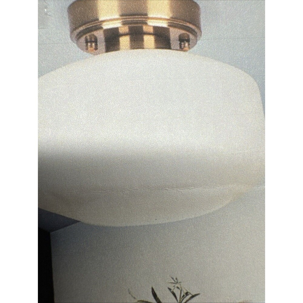 Semi Flush Gold Mount Ceiling Light Modern Mid Cenury Frosted Glass Milky Shade